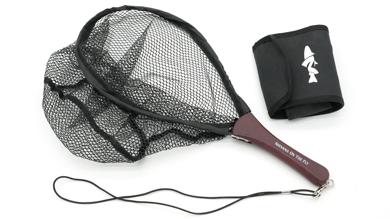 NIRVANA Wood Handle Folding Net w/Rubber Coated Netting