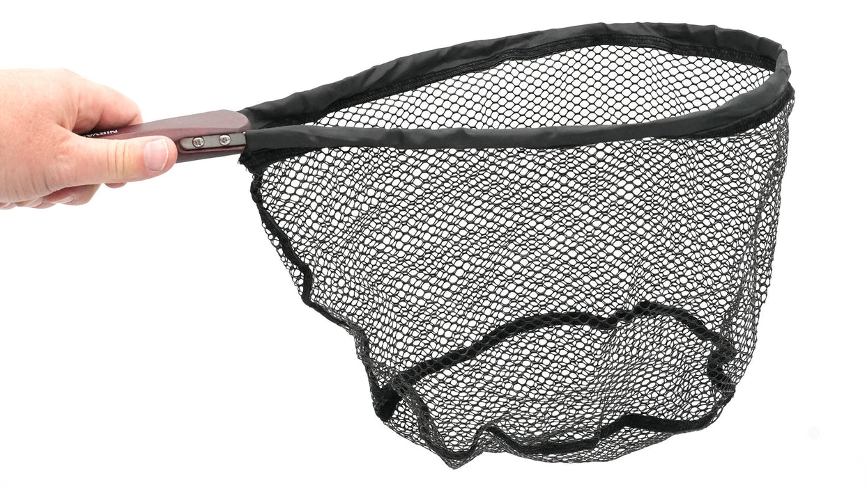 NIRVANA Wood Handle Folding Net w/Rubber Coated Netting